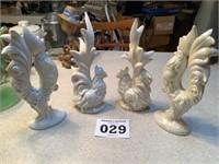 Set of 4 Ceramic Roosters