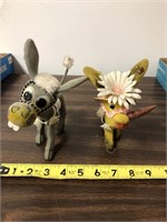 Two Vintage Plastic Donkeys and One Cow