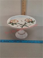 Vintage decorative milk glass cake plate