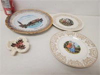 3 assiettes décoratives et poterie à feuilles