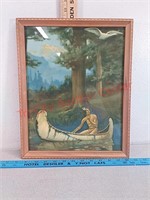 Vintage native American canoeing print, approx 12