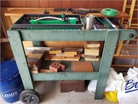 Wooden garden cart with garden tools