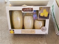 3 piece LED candle set new in box & 3 piece glass