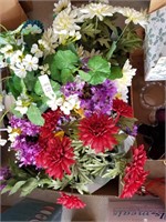 Box lot of faux floral arrangements