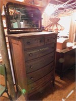 oak high dresser w/6 drws & mirror