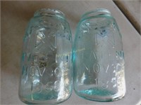 2 Mason pint 1858 bullet jars