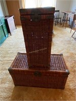 2 pc wicker storage chest & hamper