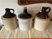 3 stoneware jugs, 1 signed Thos Maher Wholesale