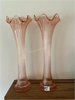 2 pink vases, 15"h