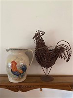 stoneware pitcher & wire rooster