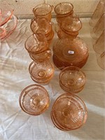 pink depression glassware, approx 37 pcs
