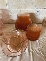 pink depression glassware, approx 55 pcs