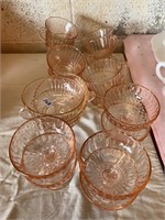 pink depression glassware, approx 15 pcs