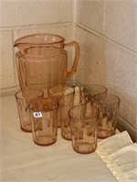 pink depression water set (pitcher w/7 glasses)