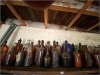 early bottles, blue & brown, various sizes