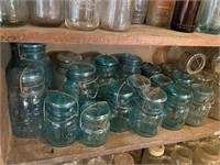 early blue & clear fruit jars w/bails & glass lids