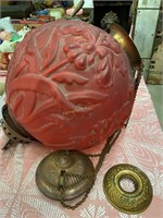 early red satin globe hanging light