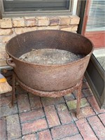 cast iron butcher kettle (good for flower pot)
