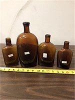 4 Brown Glass Bottles