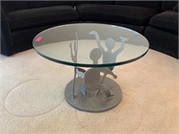 KEITH HARING STYLE STEEL COFFEE TABLE THICK GLASS