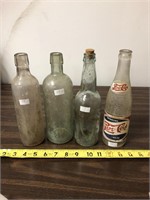 4 Glass Bottles- Pepsi Cola & 3 clear