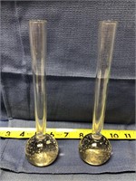 Pair of Clear Bubble Glass Bud Vases