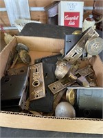 BOX OF OLD DOOR HANDLES AND LOCKS