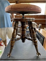 OLD PIANO STOOL WITH GLASS CLAWFEET