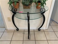 DEMILUNE TIERED ACCENT TABLE W METAL BASE