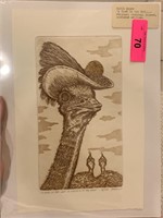DAVID OLSON SIGNED #D ETCHING "A BIRD IN THE HAT"