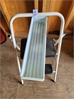 Metal step stool and plastic trays