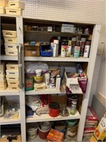 LARGE LOT OF PAINTS, BOLTS, SCRAPERS, STEEL WOOL