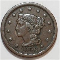 1846 Braided Hair Large Cent XF/AU ~3,000 Survive