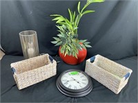 Clock, Vase, Light, Basket