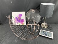 Clock, Basket, Lamp, Canvas