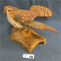 Ruffled Grouse Wood Carved Figure -