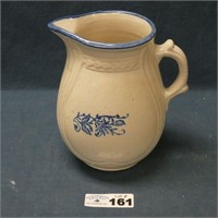 Blue Decorated Stoneware Pitcher - 8.5" Tall