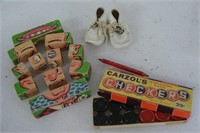 Vintage Checkers, Wood Block Face and Baby Booties
