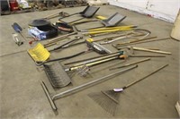 Assorted Yard Tools, (2) Snow Scoops, Scythe &