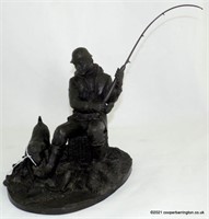 Signed Bronze Effect  Angling Figure by J Bromley