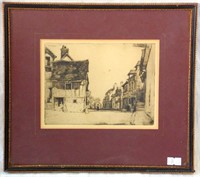 Original Etching by DY Cameron A Normandy Village