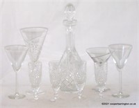 Vintage Crystal Decanter & Four Wine Glasses