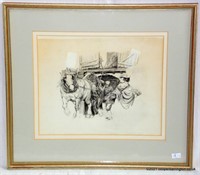 Brian Hatton Pen & Ink Drawing Cart Horses