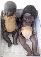 Two Antique Black Pottery Dolls for Spares/Repair