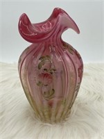 Fenton Hand Painted Cranberry 7 1/2 inches Vase