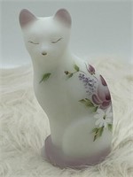 Fenton Satin Glass Kitty Cat Figurine Pink Pastel
