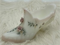FENTON ART GLASS HAND-PAINTED ROSES with swans