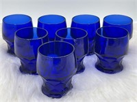 Cobalt Blue Glasses, set of 8- one has a chip