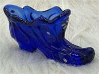 Fenton Colbalt Blue Glass Table Top Shoe - Hand