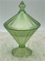 Antique Depression Glass Covered Candy Dish In